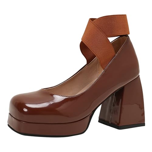 HSyc JRX Blockabsatz High Heels Lack Pumps mit Elastisches Band Plateau Elegant Schuhe Braun 42.5 HSyc JRX Blockabsatz High Heels Lack Pumps mit Elastisches Band Plateau Elegant Schuhe Braun 42.5 von HSyc JRX