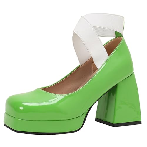 HSyc JRX Blockabsatz High Heels Lack Pumps mit Elastisches Band Plateau Elegant Schuhe Grün 41.5 HSyc JRX Blockabsatz High Heels Lack Pumps mit Elastisches Band Plateau Elegant Schuhe Grün 41.5 von HSyc JRX