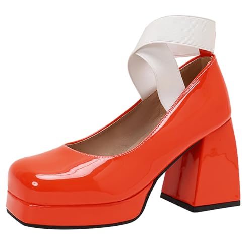 HSyc JRX Blockabsatz High Heels Lack Pumps mit Elastisches Band Plateau Elegant Schuhe Orange 39.5 HSyc JRX Blockabsatz High Heels Lack Pumps mit Elastisches Band Plateau Elegant Schuhe Orange 39.5 von HSyc JRX