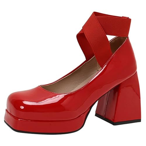HSyc JRX Blockabsatz High Heels Lack Pumps mit Elastisches Band Plateau Elegant Schuhe Rot 41.5 HSyc JRX Blockabsatz High Heels Lack Pumps mit Elastisches Band Plateau Elegant Schuhe Rot 41.5 von HSyc JRX
