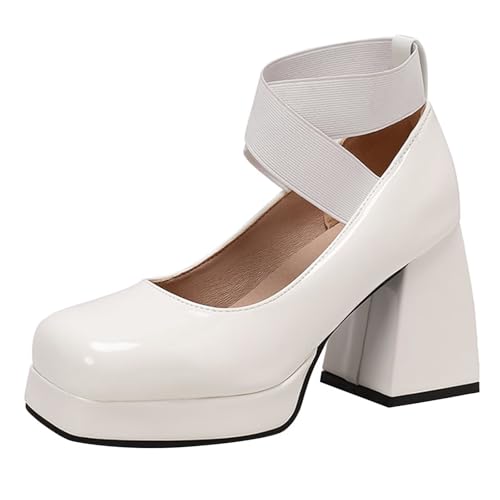 HSyc JRX Blockabsatz High Heels Lack Pumps mit Elastisches Band Plateau Elegant Schuhe Weiß 41.5 HSyc JRX Blockabsatz High Heels Lack Pumps mit Elastisches Band Plateau Elegant Schuhe Weiß 41.5 von HSyc JRX