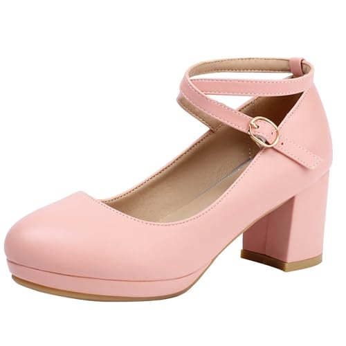 HSyc JRX Blockabsatz High Heels Pumps mit Riemchen und Schnalle Damen Kleiner Absatz Schuhe 40 von HSyc JRX