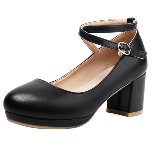 HSyc JRX Blockabsatz High Heels Pumps mit Riemchen und Schnalle Damen Kleiner Absatz Schuhe 41 von HSyc JRX