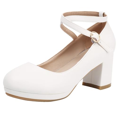 HSyc JRX Blockabsatz High Heels Pumps mit Riemchen und Schnalle Damen Kleiner Absatz Schuhe 41 von HSyc JRX