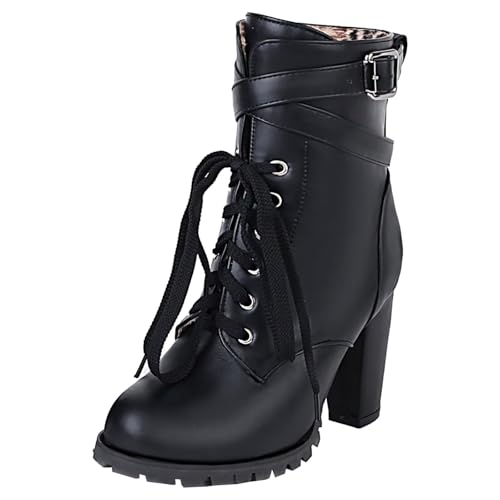 HSyc JRX Blockabsatz Stiefeletten mit Schnürung und Schnalle High Heels Schnüstiefeletten 43 von HSyc JRX