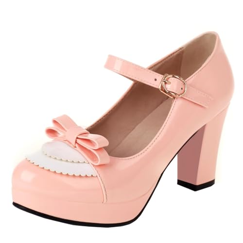 HSyc JRX Damen Blockabsatz High Heels Plateau Pumps mit Schleife Lack Mary Jane Schuhe 38.5 HSyc JRX Damen Blockabsatz High Heels Plateau Pumps mit Schleife Lack Mary Jane Schuhe 38.5 von HSyc JRX