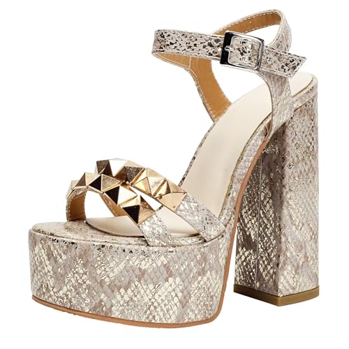 HSyc JRX Damen Blockabsatz High Heels Plateau Sandaletten mit Nieten High Heels knöchelriemen Sandaletten Sommer Schuhe Aprikose 42.5 HSyc JRX Damen Blockabsatz High Heels Plateau Sandaletten mit Nieten High Heels knöchelriemen Sandaletten Sommer Schuhe Aprikose 42.5 von HSyc JRX