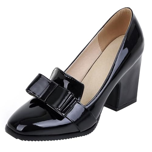 HSyc JRX Damen Blockabsatz High Heels Pumps mit Schlaife und 9cm Absatz Klassisch Schuhe 38 von HSyc JRX