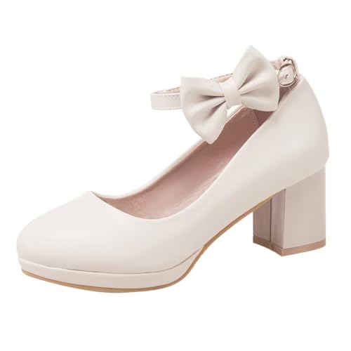 HSyc JRX Damen Blockabsatz High Heels Riemchen Pumps mit Schleife Kleid Schuhe 35 von HSyc JRX