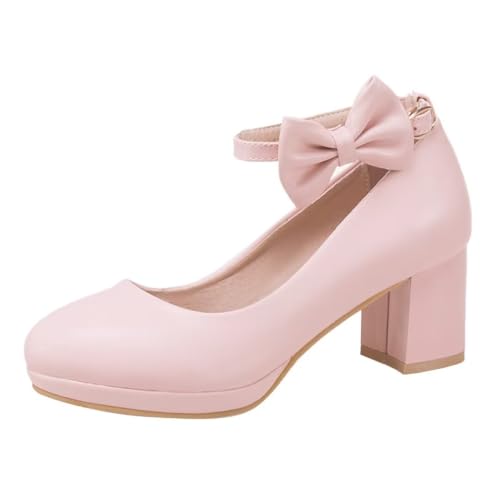HSyc JRX Damen Blockabsatz High Heels Riemchen Pumps mit Schleife Kleid Schuhe 37 von HSyc JRX