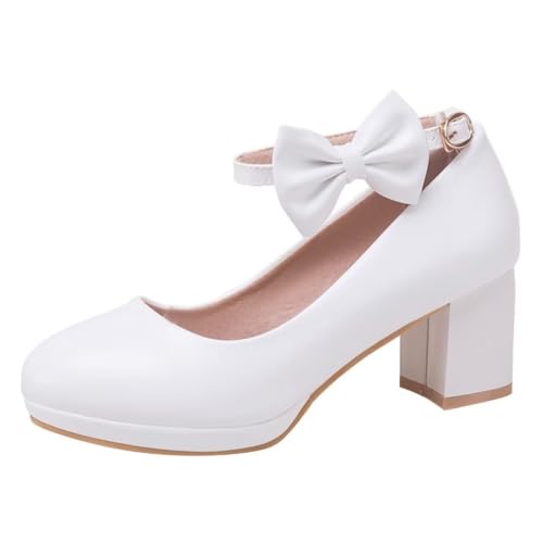 HSyc JRX Damen Blockabsatz High Heels Riemchen Pumps mit Schleife Kleid Schuhe 41 von HSyc JRX
