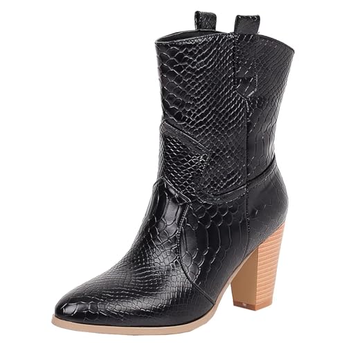 HSyc JRX Damen Blockabsatz High Heels Stiefeletten mit 7cm Absatz Winterstiefel 43 von HSyc JRX