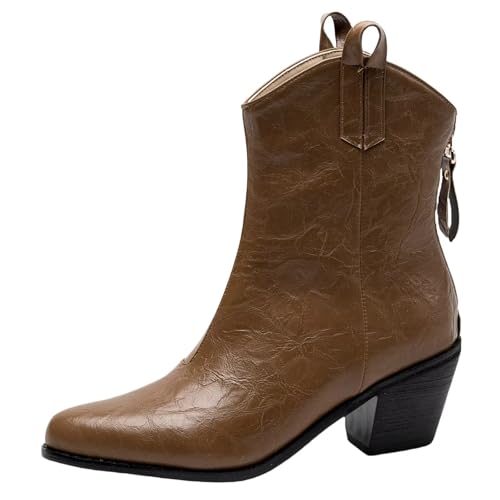 HSyc JRX Damen Cowboy Stiefel mit Reißverschluss Hinten Blockabsatz Stiefeletten Ankle Boots 41 von HSyc JRX
