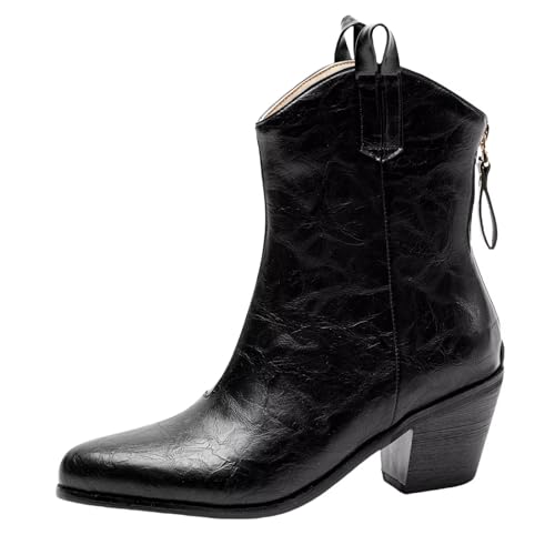 HSyc JRX Damen Cowboy Stiefel mit Reißverschluss Hinten Blockabsatz Stiefeletten Ankle Boots42.5 von HSyc JRX