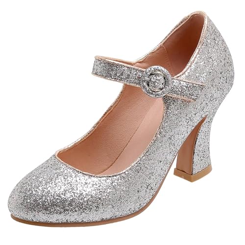 HSyc JRX Damen Glitzer Pumps mit Blockabsatz und Schnalle High Heels Mary Jane Schuhe Rosa 39.5 HSyc JRX Damen Glitzer Pumps mit Blockabsatz und Schnalle High Heels Mary Jane Schuhe Rosa 39.5 von HSyc JRX