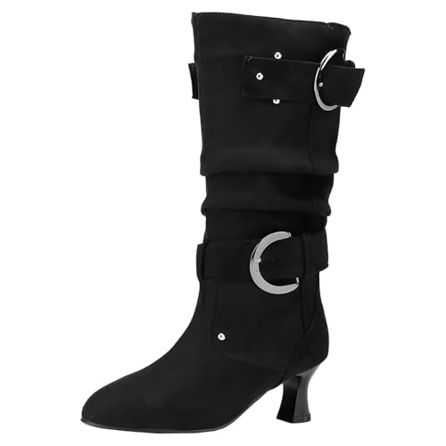 HSyc JRX Damen Halbstiefel mit Kleiner Absatz und Schnalle Mid Calf Boots Halbschaft Winterschuhe 36 von HSyc JRX