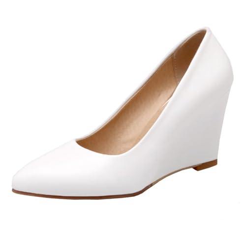 HSyc JRX Damen High Heels Keilabsatz Pumps mit 8cm Absatz Spitz Zehe Keilschuhe 34 von HSyc JRX