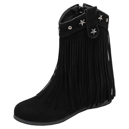 HSyc JRX Damen High Heels Keilabsatz Stiefeletten mit Fransen und Nieten Reißverschluss Stiefel Winter 41 von HSyc JRX