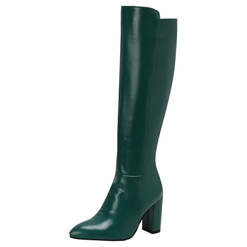 HSyc JRX Damen High Heels Kniehohe Stiefel mit Blockabsatz Langschaft Winterstiefel 38 von HSyc JRX