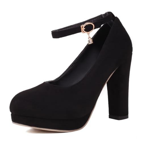 HSyc JRX Damen High Heels Riemchen Pumps mit Plateau Blockabsatz Knöchelriemen Schuhe 40 von HSyc JRX