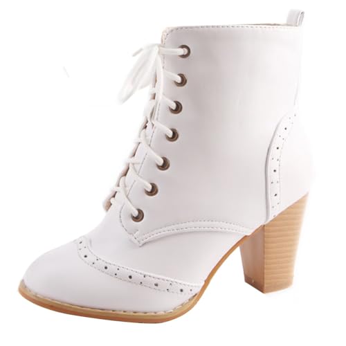 HSyc JRX Damen High Heels Stiefeletten mit Schnürung Winterstiefel Blockabsatz Schnüstiefeletten 37 von HSyc JRX