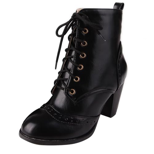 HSyc JRX Damen High Heels Stiefeletten mit Schnürung Winterstiefel Blockabsatz Schnüstiefeletten 39.5 von HSyc JRX