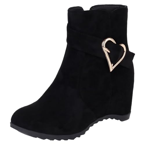 HSyc JRX Damen Keilabsatz Stiefeletten mit Schnalle und 10cm Absatz Keilstiefel Herbst Winter Stiefel 38 von HSyc JRX