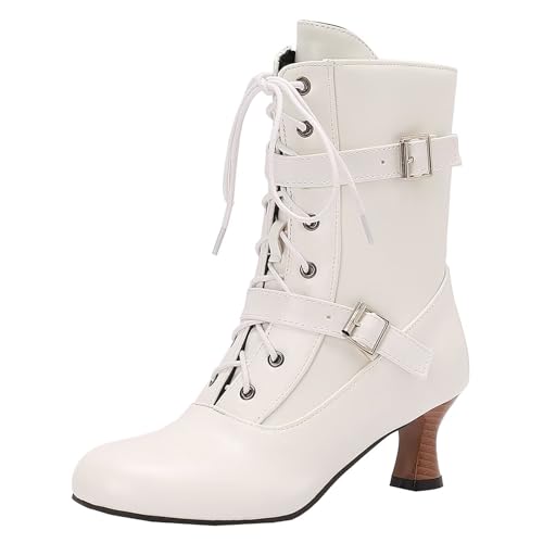 HSyc JRX Damen Kitten Heels Schnüstiefeletten damen mit Schnalle Kleiner Absatz Stiefeletten 36.5 von HSyc JRX