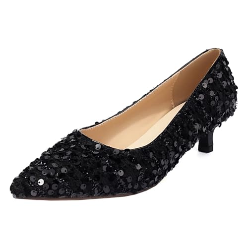 HSyc JRX Damen Kleiner Absatz Pumps mit Pailletten und 4cm Absatz Bequem Kitten Heels Schuhe 36.5 von HSyc JRX