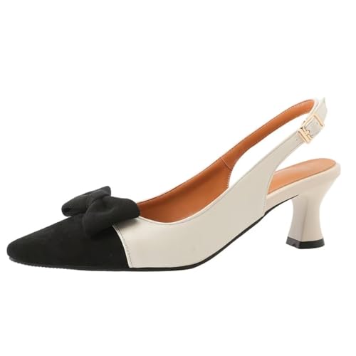 HSyc JRX Damen Kleiner Absatz Pumps mit Schleife Slingback Backstrap Kleid Schuhe 42.5 von HSyc JRX