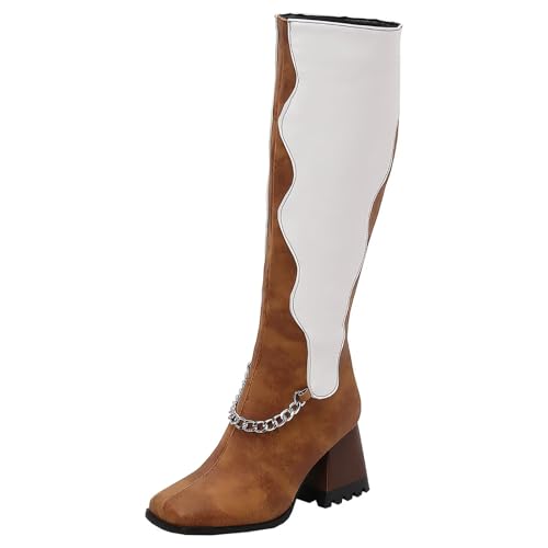 HSyc JRX Damen Kniehoch Stiefel mit Kette und 7cm Blockabsatz Langschaft Stiefel Winter Schuhe 41.5 HSyc JRX Damen Kniehoch Stiefel mit Kette und 7cm Blockabsatz Langschaft Stiefel Winter Schuhe 41.5 von HSyc JRX