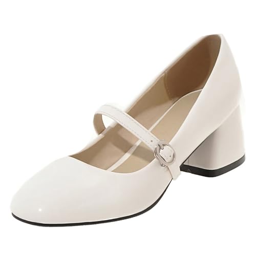 HSyc JRX Damen Lack Blockabsatz High Heels Mary Jane Pumps mit 5cm Absatz Schuhe 35 von HSyc JRX