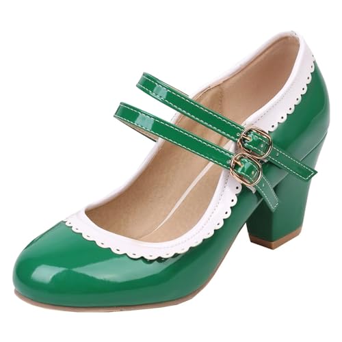 HSyc JRX Damen Lack Mary Jane Blockabsatz High Heels Pumps mit Spitze Elegant Schuhe 39.5 HSyc JRX Damen Lack Mary Jane Blockabsatz High Heels Pumps mit Spitze Elegant Schuhe 39.5 von HSyc JRX