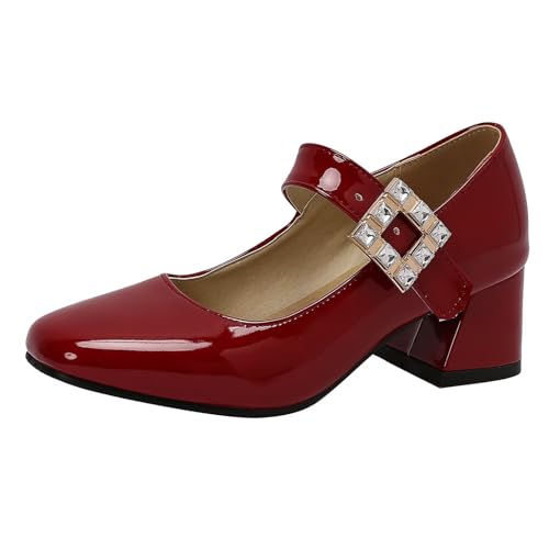 HSyc JRX Damen Lack Mary Jane Pumps mit 5cm Absatz Blockabsatz High Heels Sommer Schuhe Rot 42.5 HSyc JRX Damen Lack Mary Jane Pumps mit 5cm Absatz Blockabsatz High Heels Sommer Schuhe Rot 42.5 von HSyc JRX