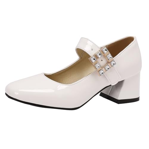HSyc JRX Damen Lack Mary Jane Pumps mit 5cm Absatz Blockabsatz High Heels Sommer Schuhe Weiß 39.5 HSyc JRX Damen Lack Mary Jane Pumps mit 5cm Absatz Blockabsatz High Heels Sommer Schuhe Weiß 39.5 von HSyc JRX