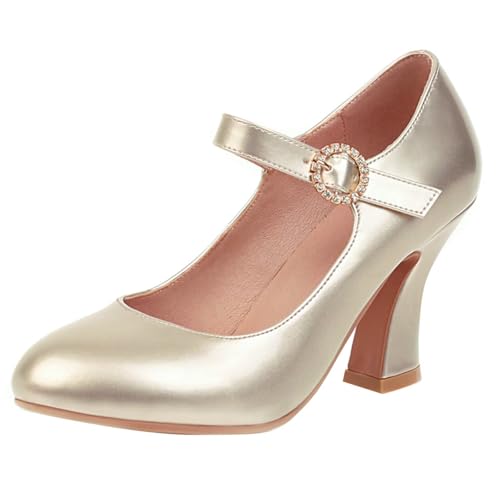 HSyc JRX Damen Mary Jane Pumps mit Blockabsatz Elegante Lack High Heels Kleid Schuhe Gold 38.5 HSyc JRX Damen Mary Jane Pumps mit Blockabsatz Elegante Lack High Heels Kleid Schuhe Gold 38.5 von HSyc JRX