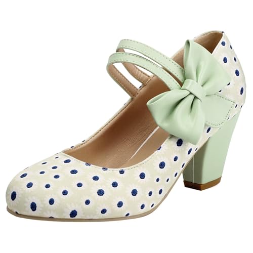 HSyc JRX Damen Mary Jane Pumps mit Schleifen und Blockabsatz High Heels Abend Schuhe Grün 39.5 HSyc JRX Damen Mary Jane Pumps mit Schleifen und Blockabsatz High Heels Abend Schuhe Grün 39.5 von HSyc JRX