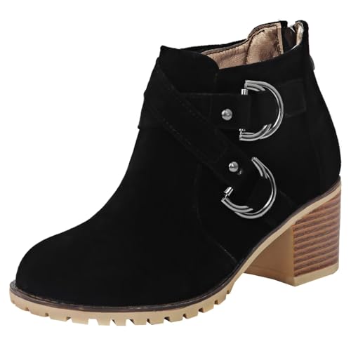 HSyc JRX Damen Nubuk Blockabsatz High Heels Stiefeletten mit 5cm Absatz Reißverschluss Ankle Boots 36 von HSyc JRX