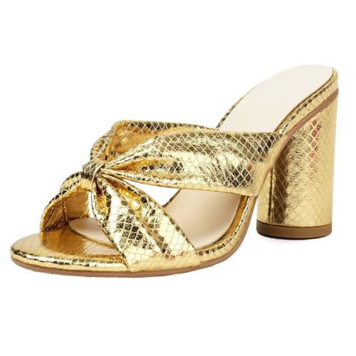 HSyc JRX Damen Pantoletten Sandalen mit 8.5cm Blockabsatz Sommerschuhe Slipper mit Absatz Gold 42.5 HSyc JRX Damen Pantoletten Sandalen mit 8.5cm Blockabsatz Sommerschuhe Slipper mit Absatz Gold 42.5 von HSyc JRX