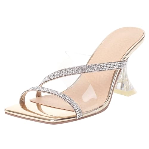 HSyc JRX Damen Pantoletten Sandalen mit Strass und Stiletto High Heels Slippers Mules Schuhe Gold 36 HSyc JRX Damen Pantoletten Sandalen mit Strass und Stiletto High Heels Slippers Mules Schuhe Gold 36 von HSyc JRX