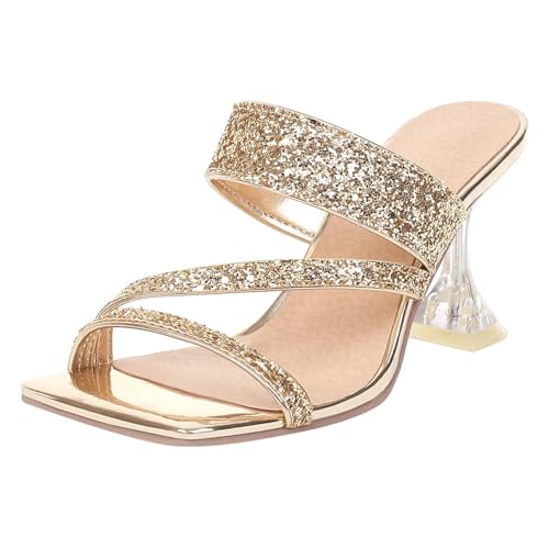 HSyc JRX Damen Pantoletten mit Glitzer Stiletto High Heels Sommer Slippers Mules Schuhe Gold 37 HSyc JRX Damen Pantoletten mit Glitzer Stiletto High Heels Sommer Slippers Mules Schuhe Gold 37 von HSyc JRX