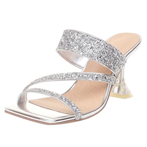 HSyc JRX Damen Pantoletten mit Glitzer Stiletto High Heels Sommer Slippers Mules Schuhe Silber 42.5 HSyc JRX Damen Pantoletten mit Glitzer Stiletto High Heels Sommer Slippers Mules Schuhe Silber 42.5 von HSyc JRX