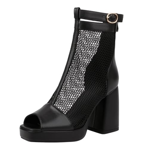 HSyc JRX Damen Peep Toe Stiefeletten mit Plateau High Heels Blockabsatz Sommer Sandalen Reißverschluss Schuhe Schwarz 41 HSyc JRX Damen Peep Toe Stiefeletten mit Plateau High Heels Blockabsatz Sommer Sandalen Reißverschluss Schuhe Schwarz 41 von HSyc JRX