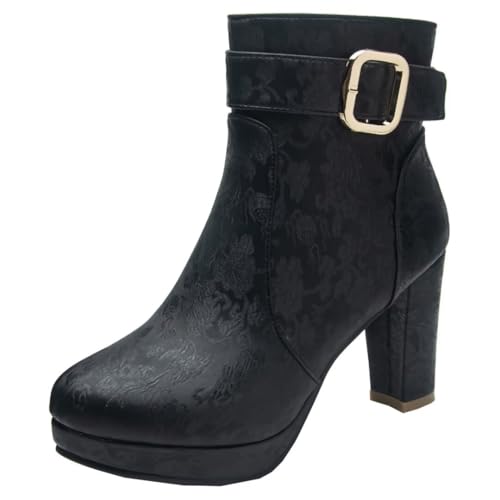 HSyc JRX Damen Plateau Stiefeletten mit Blockabsatz und Schnalle High Heels Ankle Boots 38.5 HSyc JRX Damen Plateau Stiefeletten mit Blockabsatz und Schnalle High Heels Ankle Boots 38.5 von HSyc JRX