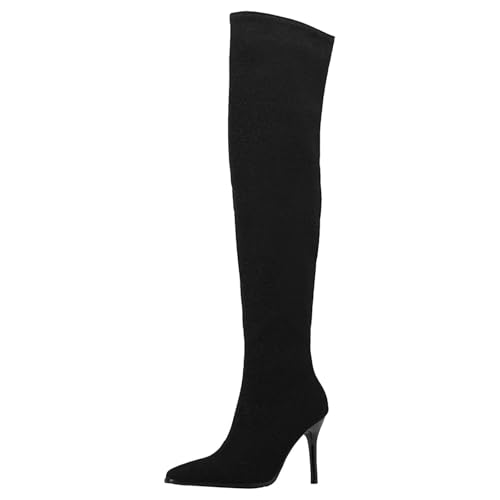 HSyc JRX Damen Samt Overknee Stiefel mit Stiletto Absatz High Heels Langschaft Winterstiefel 36.5 von HSyc JRX