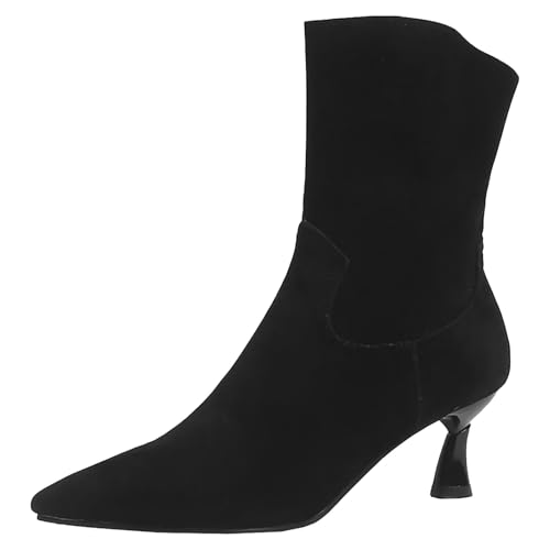 HSyc JRX Damen Samt Stiefeletten mit 7cm Absatz Stiletto High Heels Schlupfstiefeletten Ankle Boots 37 von HSyc JRX