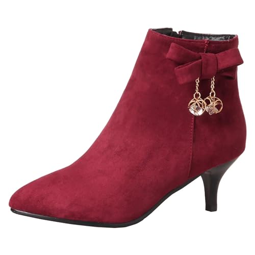 HSyc JRX Damen Samt Stiefeletten mit Schleife und 6cm Absatz High Heels Kleiner Absatz Stiefel Winter 38 von HSyc JRX