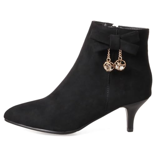 HSyc JRX Damen Samt Stiefeletten mit Schleife und 6cm Absatz High Heels Kleiner Absatz Stiefel Winter 38.5 von HSyc JRX