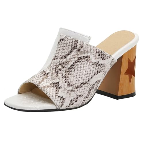 HSyc JRX Damen Sandalen Pantoletten mit Slangemuster Blockabsatz High Heels Slipper Schuhe Weiß 41 HSyc JRX Damen Sandalen Pantoletten mit Slangemuster Blockabsatz High Heels Slipper Schuhe Weiß 41 von HSyc JRX