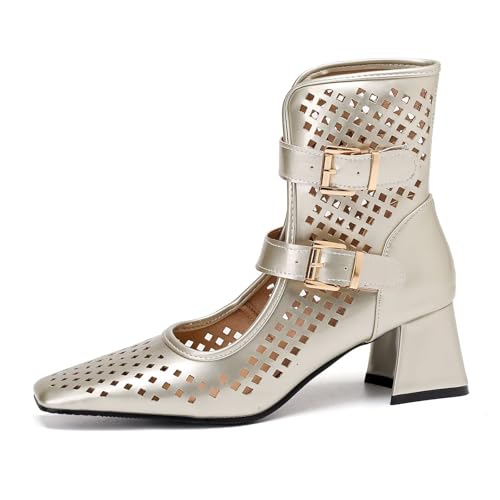 HSyc JRX Damen Sandalen Stiefeletten mit Schnalle und 6cm Blockabsatz Sommer Schuhe Gold 39.5 HSyc JRX Damen Sandalen Stiefeletten mit Schnalle und 6cm Blockabsatz Sommer Schuhe Gold 39.5 von HSyc JRX